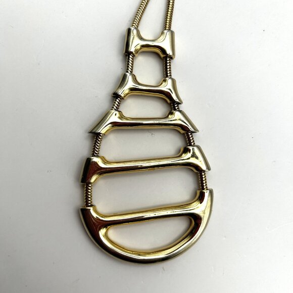 Vintage Castlecliff Statement Pendant Necklace Gold Tone Modernist Signed - Picture 11 of 11